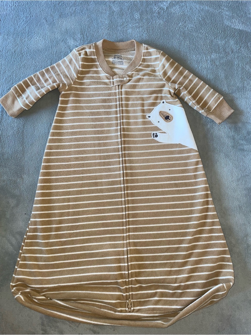 Carter's Baby Sleep Bag Sleeper - Tan Stripe with Polar Bear | 6-9 months